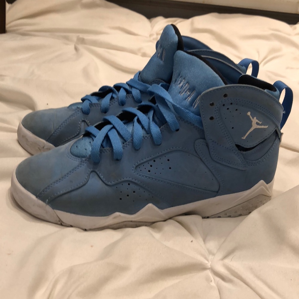 Baby blue and white Jordan 7s